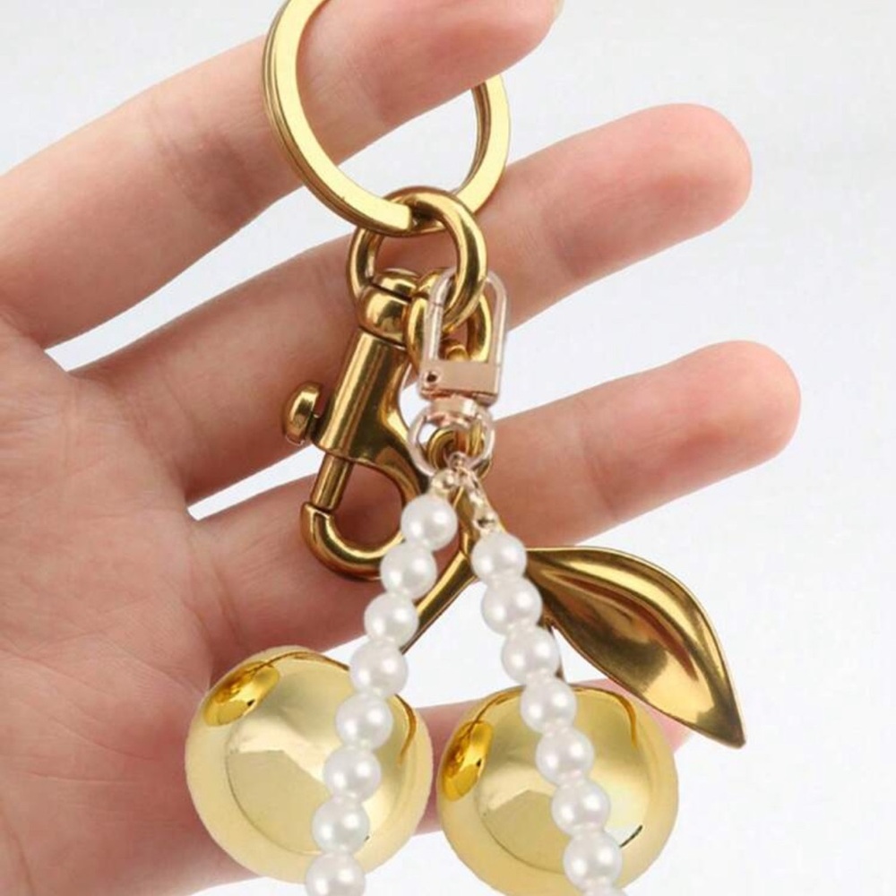 Gold and White Bag Charm with Pearl Accents - Picture 3 of 6